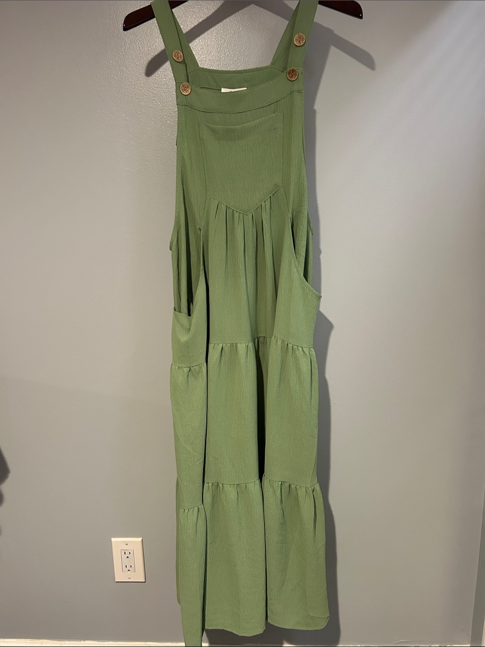 Tiered Maxi Pinafore Skirt in Sage Green